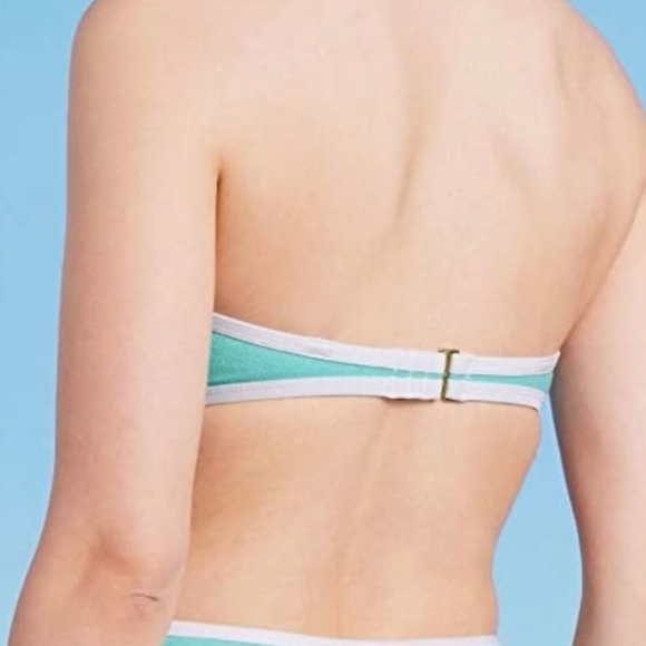 Kona Sol Turquoise Blue Terry Cloth Solid Bandeau w/Binding Bikini Top Size M # - Picture 2 of 11